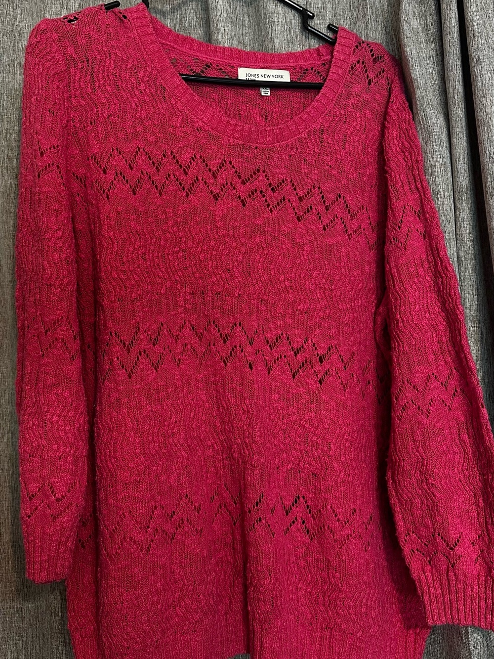 Jones New York Raspberry Open Weave Crewneck Sweater